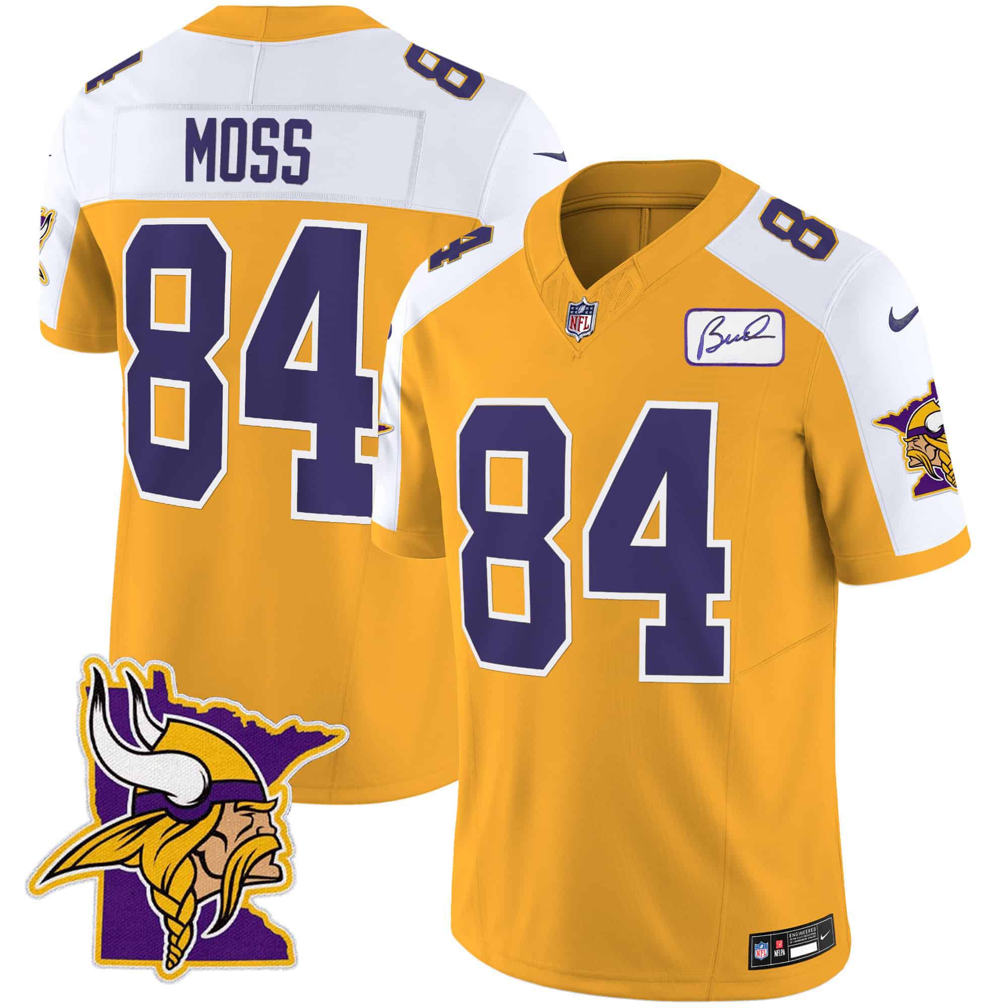 Men Minnesota Vikings 84 Moss Yellow 2024 Nike Patch Classic Limited NFL Jersey